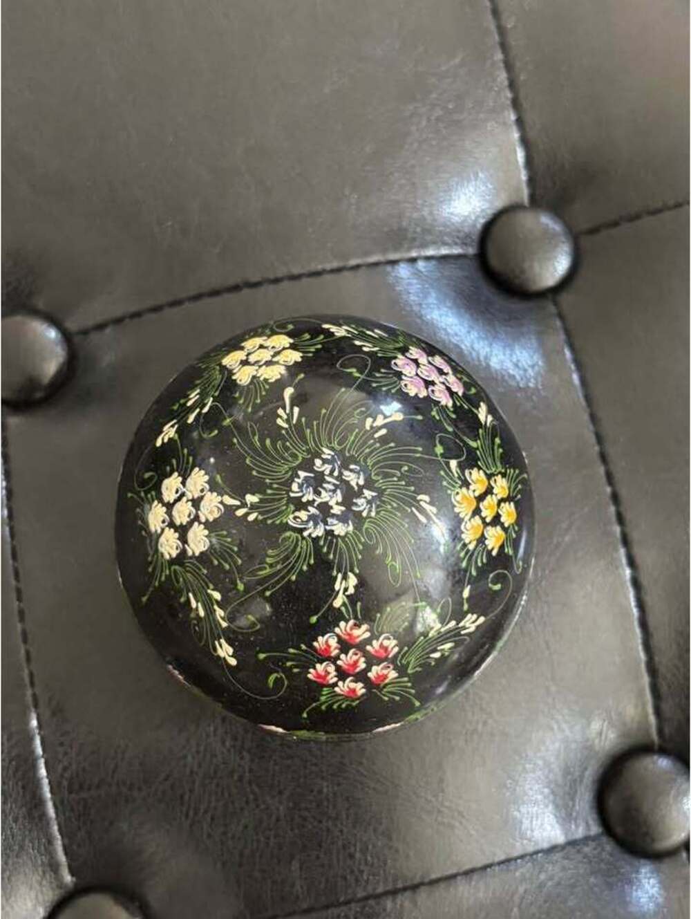 Vintage Hand-Painted Floral Lacquer Trinket Box